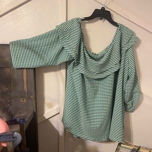 Green and white stripped blouse